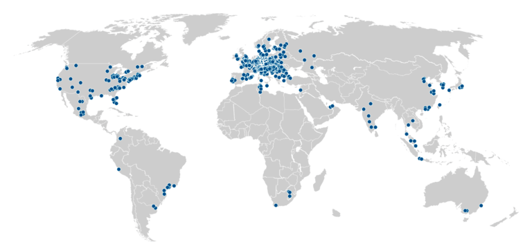 Carte du monde avec localisation de nos clients